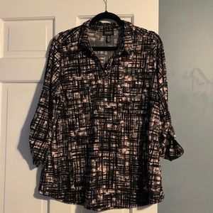 Black and pink blouse, roll up sleeves with button